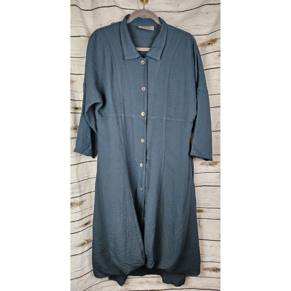 Eleven Stitch Design Gray Midi Shirt Dress XS Lagenlook Bubble Minimalist Rayon